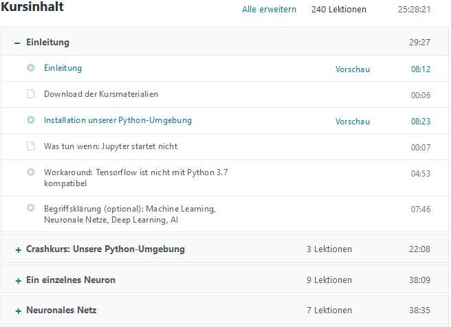 Course content Udemy screenshot list