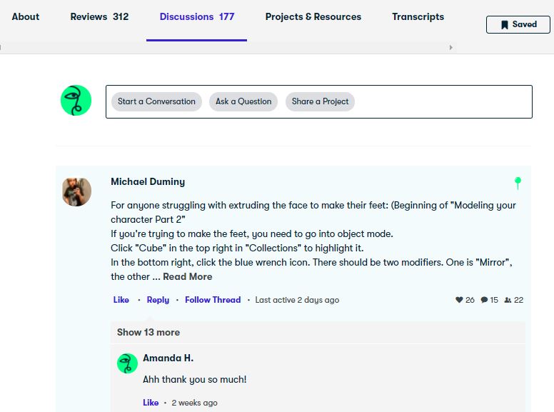 Skillshare discussions Screenshot