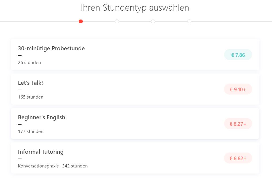 italki select lesson type screenshot