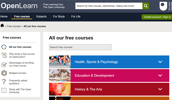 Openlearn website screenshot