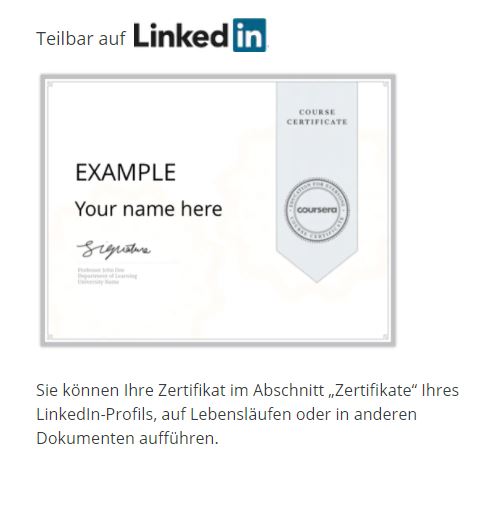 Share Coursera Certificate on LinkedIn, Screenshot
